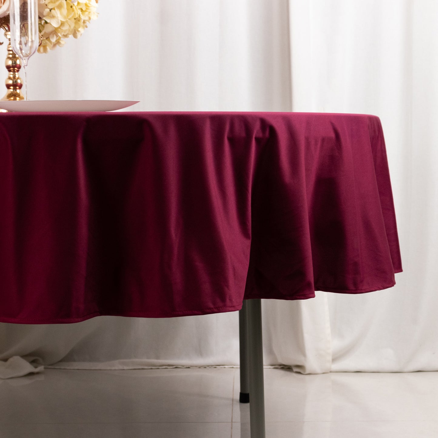 90" Burgundy Premium Scuba Wrinkle Free Round Tablecloth, Scuba Polyester Tablecloth