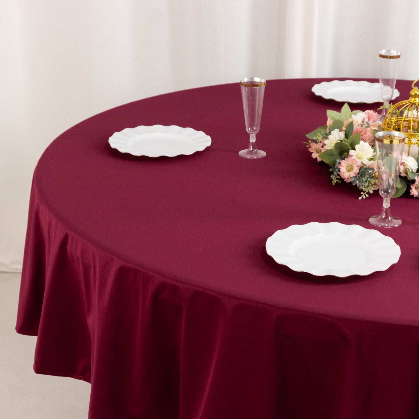 90" Burgundy Premium Scuba Wrinkle Free Round Tablecloth, Scuba Polyester Tablecloth