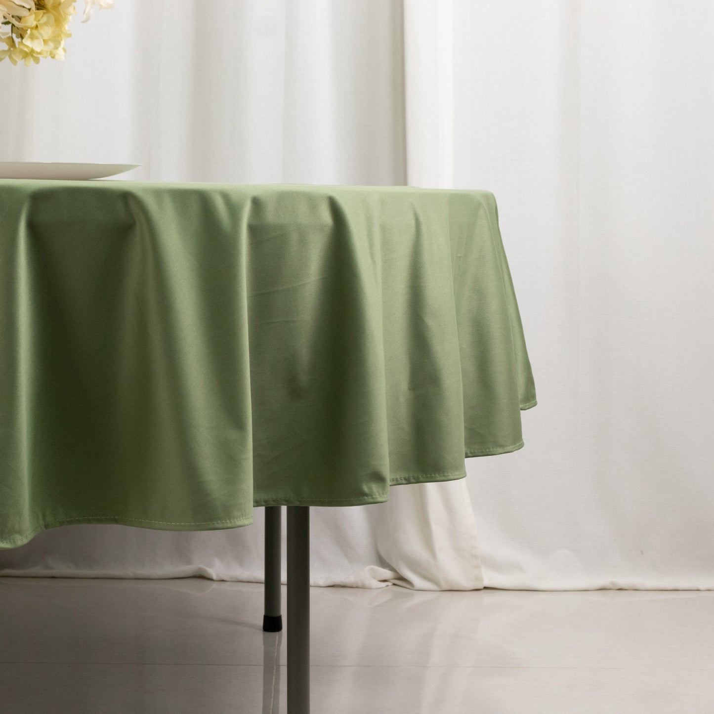 90" Dusty Sage Green Premium Scuba Wrinkle Free Round Tablecloth, Scuba Polyester Tablecloth