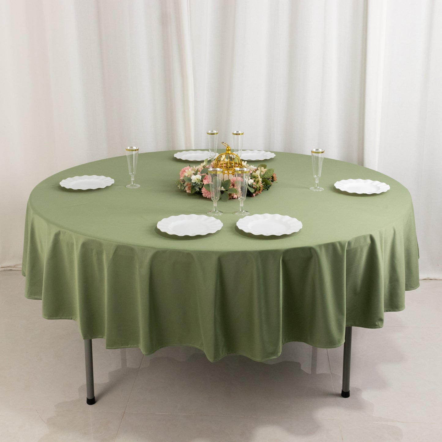 90" Dusty Sage Green Premium Scuba Wrinkle Free Round Tablecloth, Scuba Polyester Tablecloth