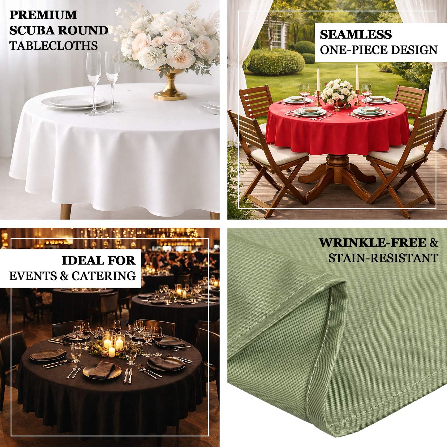 90" Scuba Wrinkle Free Round Tablecloth, Scuba Polyester Tablecloth