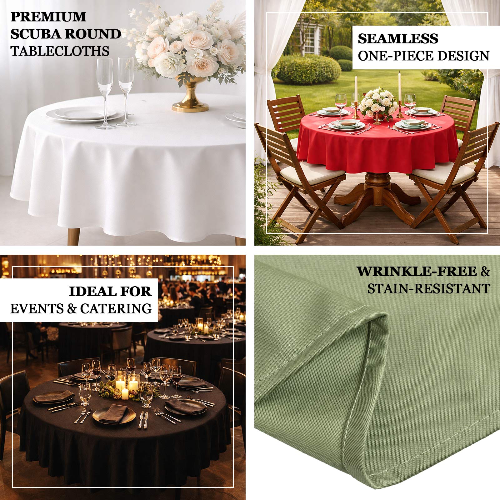 90" Scuba Wrinkle Free Round Tablecloth, Scuba Polyester Tablecloth