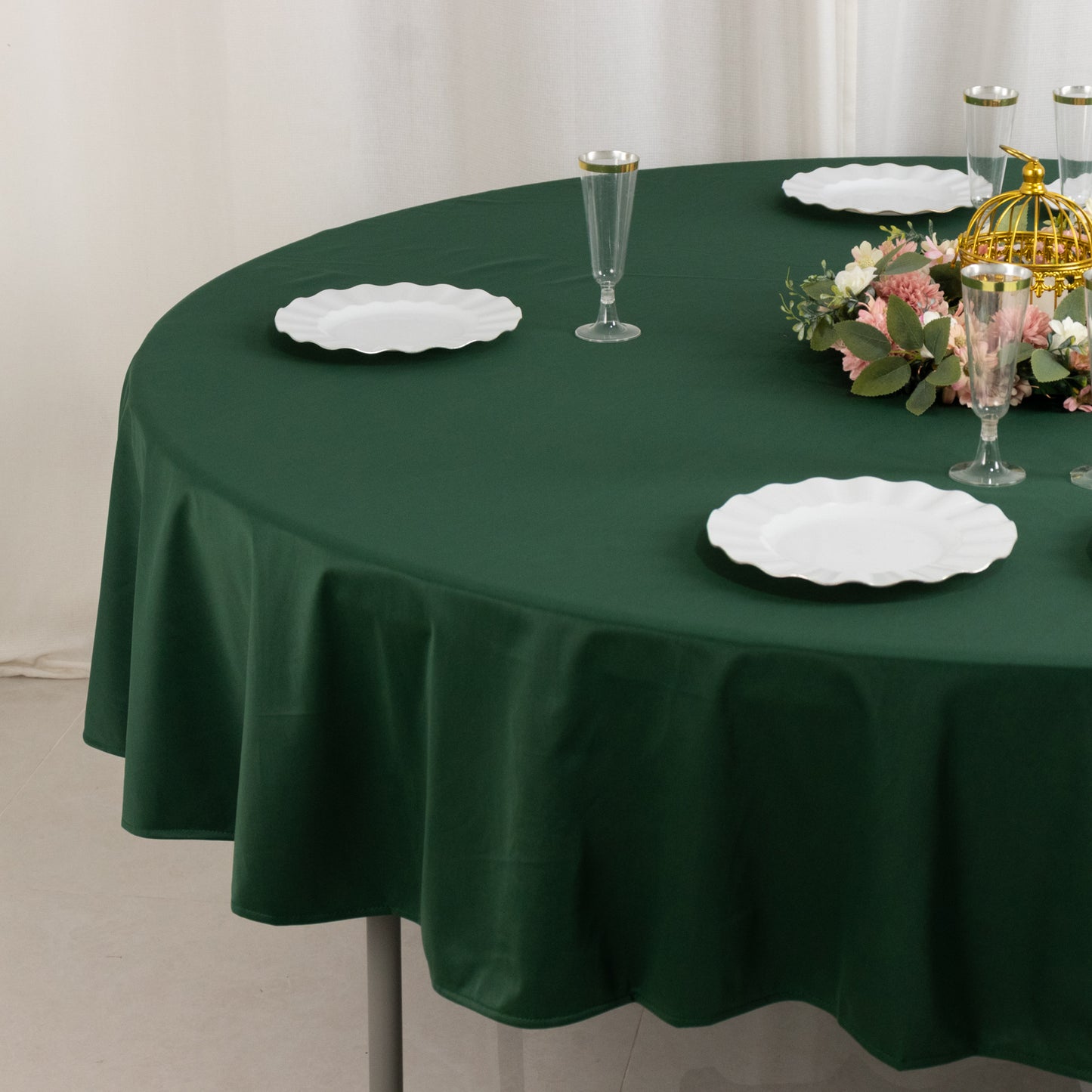 90" Hunter Emerald Green Scuba Wrinkle Free Round Tablecloth, Scuba Polyester Tablecloth