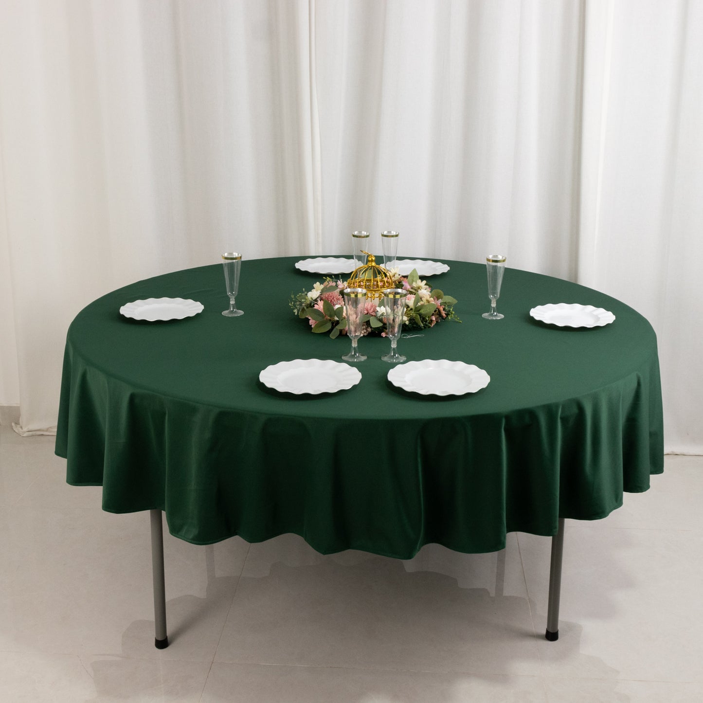90" Hunter Emerald Green Scuba Wrinkle Free Round Tablecloth, Scuba Polyester Tablecloth