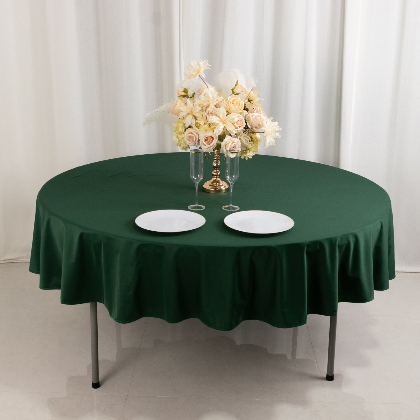 90" Hunter Emerald Green Scuba Wrinkle Free Round Tablecloth, Scuba Polyester Tablecloth