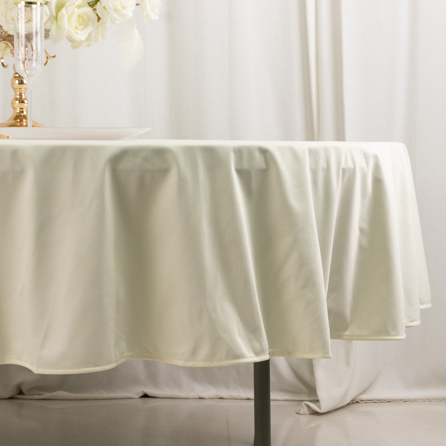 90" Ivory Premium Scuba Wrinkle Free Round Tablecloth, Scuba Polyester Tablecloth