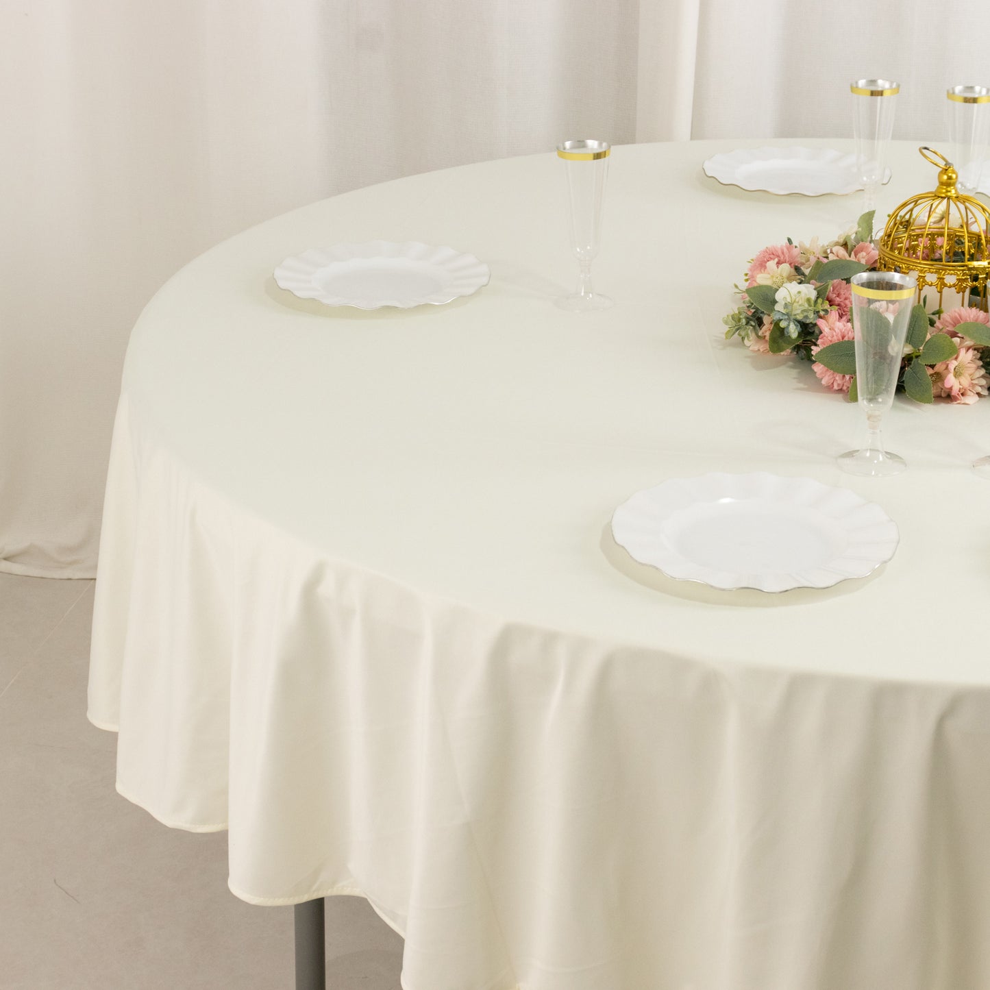 90" Ivory Premium Scuba Wrinkle Free Round Tablecloth, Scuba Polyester Tablecloth