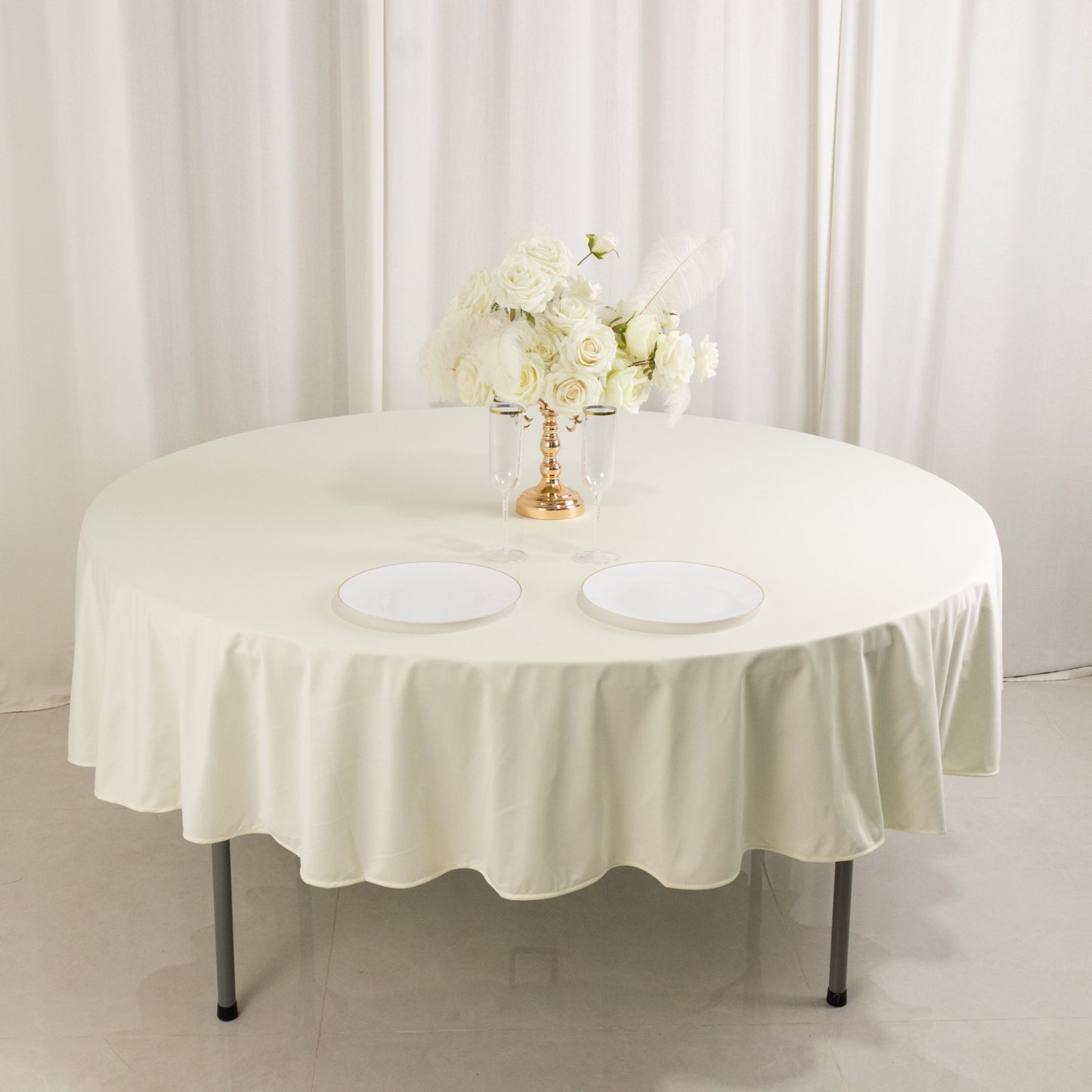 90" Ivory Premium Scuba Wrinkle Free Round Tablecloth, Scuba Polyester Tablecloth