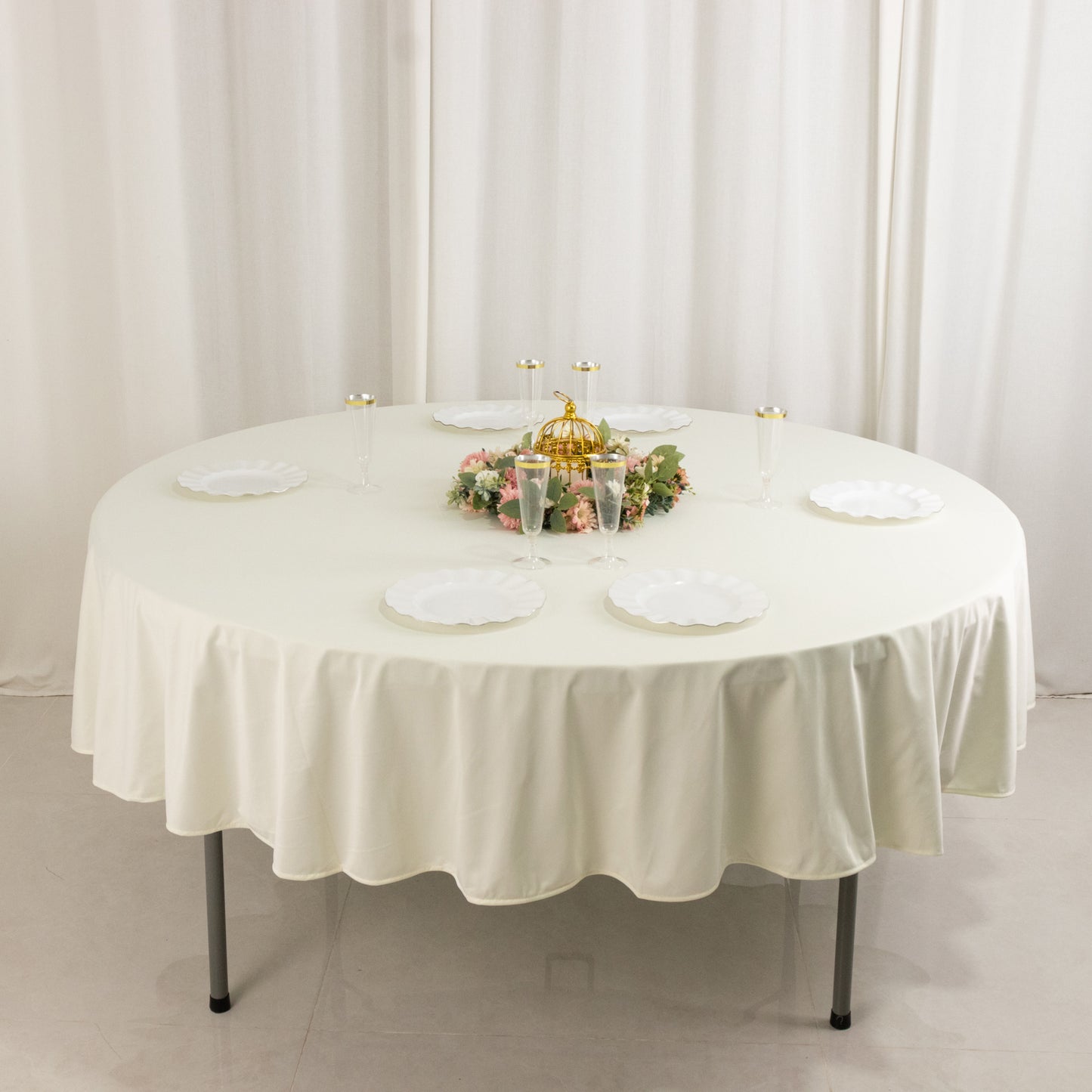 90" Ivory Premium Scuba Wrinkle Free Round Tablecloth, Scuba Polyester Tablecloth