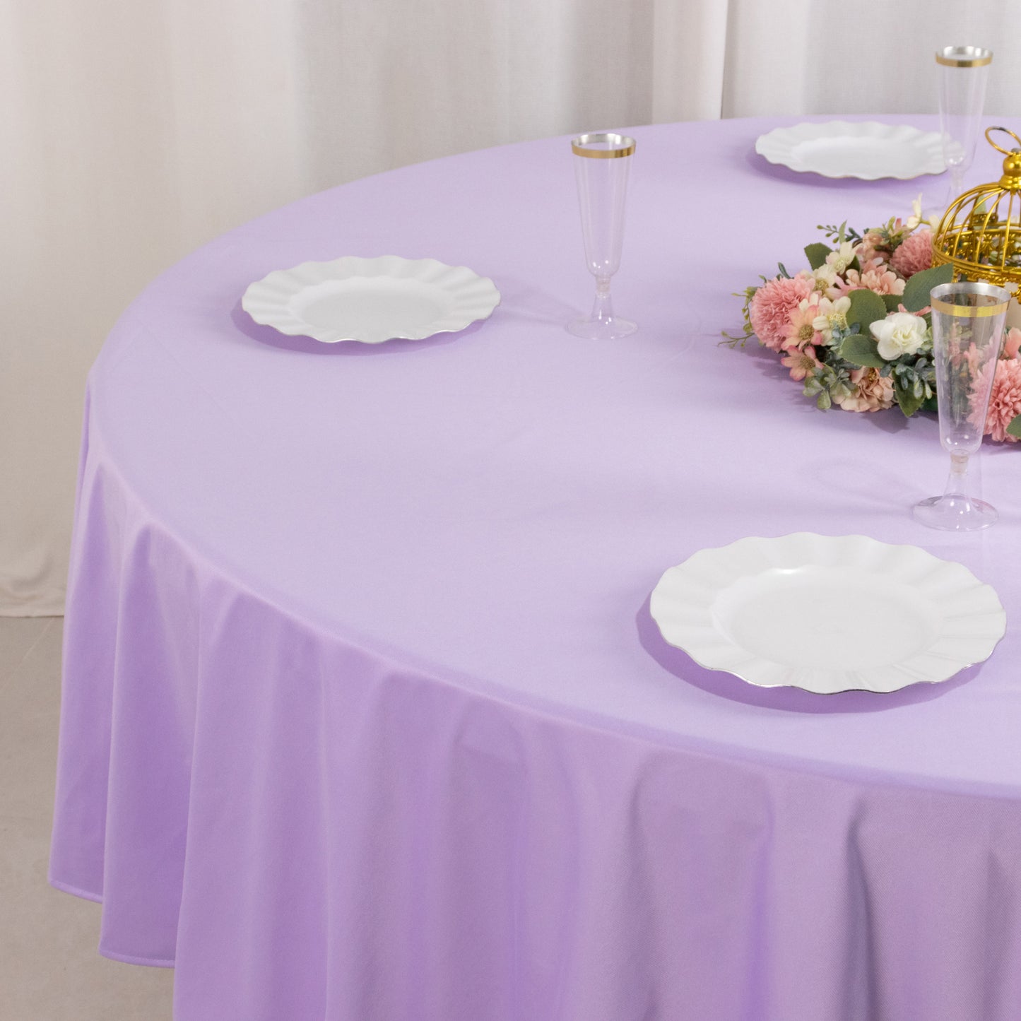 90" Lavender Premium Scuba Wrinkle Free Round Tablecloth, Lilac Scuba Polyester Tablecloth