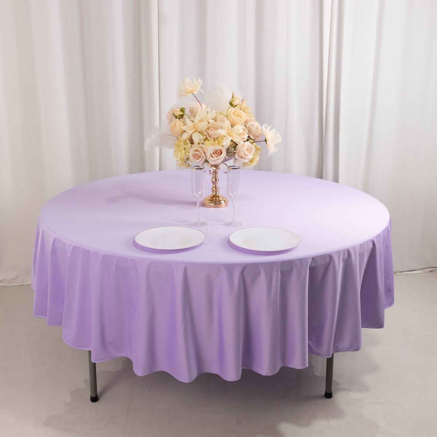 90" Lavender Premium Scuba Wrinkle Free Round Tablecloth, Lilac Scuba Polyester Tablecloth