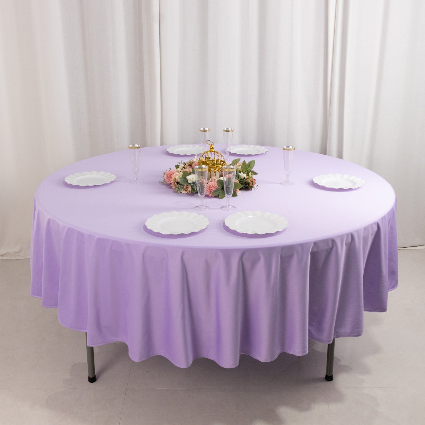 90" Lavender Premium Scuba Wrinkle Free Round Tablecloth, Lilac Scuba Polyester Tablecloth