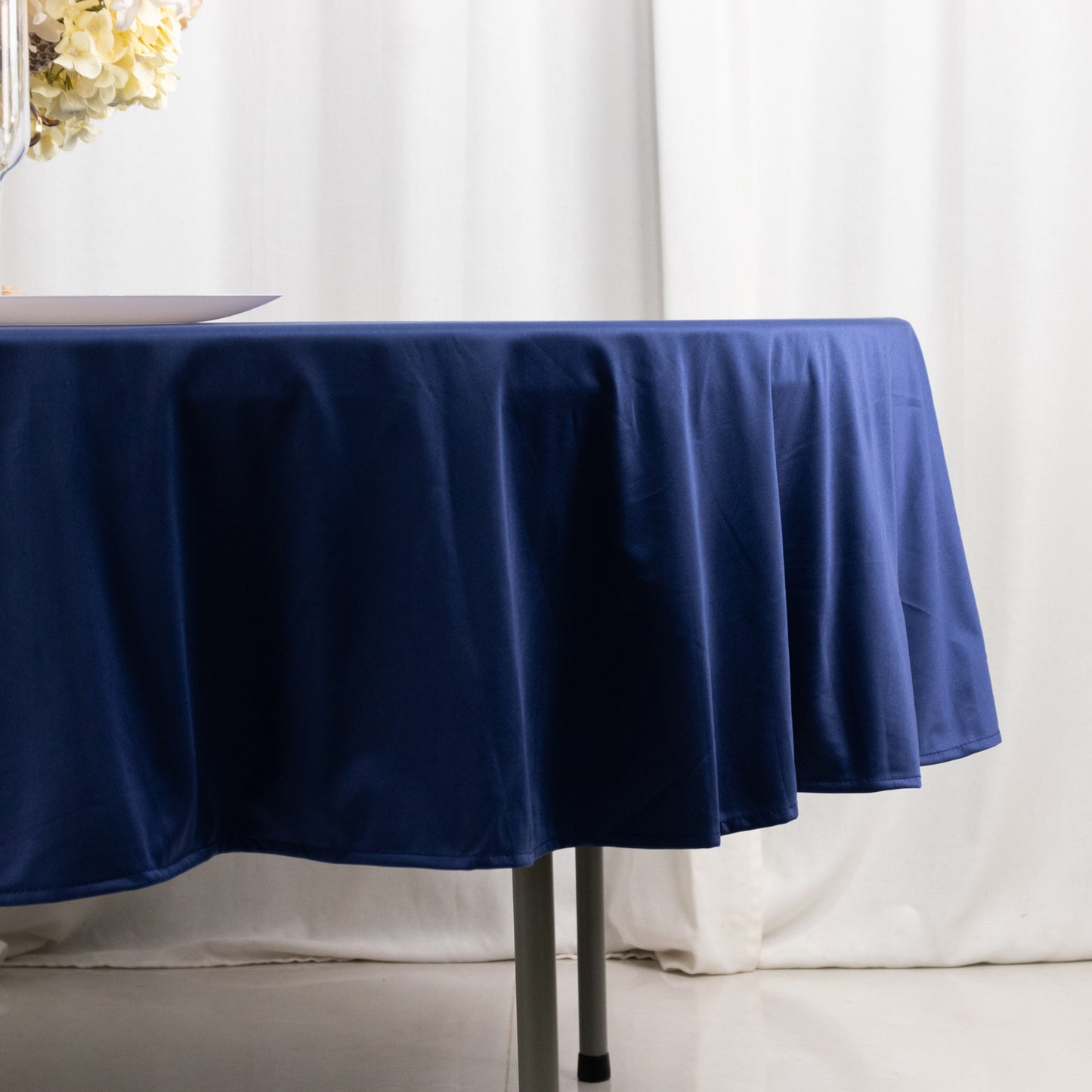 90" Navy Blue Premium Scuba Wrinkle Free Round Tablecloth, Scuba Polyester Tablecloth