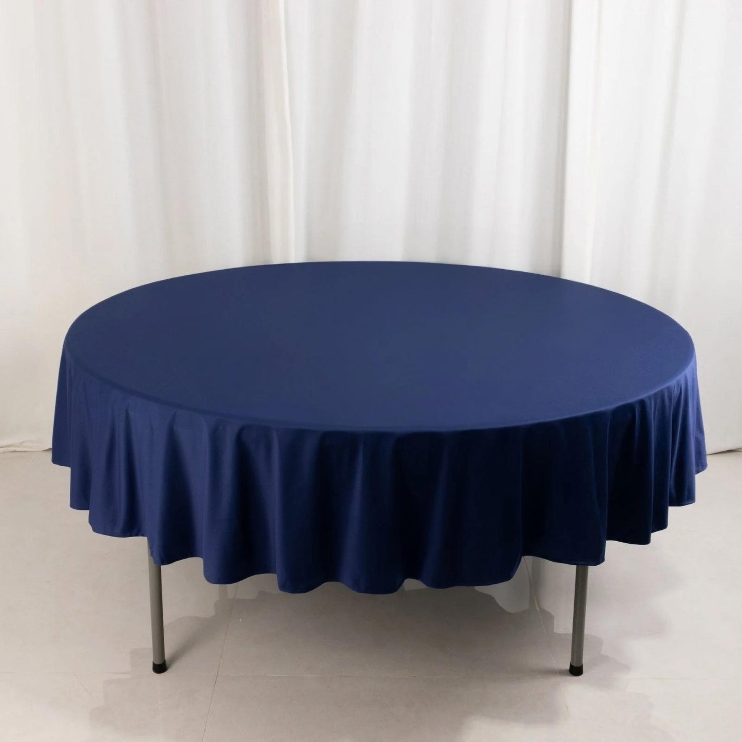 90" Navy Blue Scuba Wrinkle Free Round Tablecloth, Scuba Polyester Tablecloth