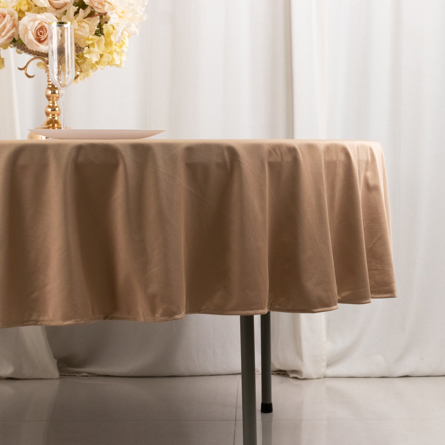 90" Nude Premium Scuba Wrinkle Free Round Tablecloth, Scuba Polyester Tablecloth