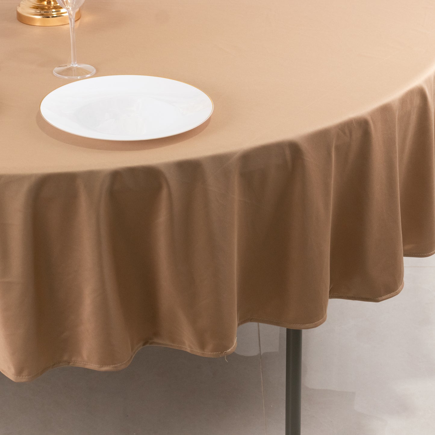 90" Nude Premium Scuba Wrinkle Free Round Tablecloth, Scuba Polyester Tablecloth