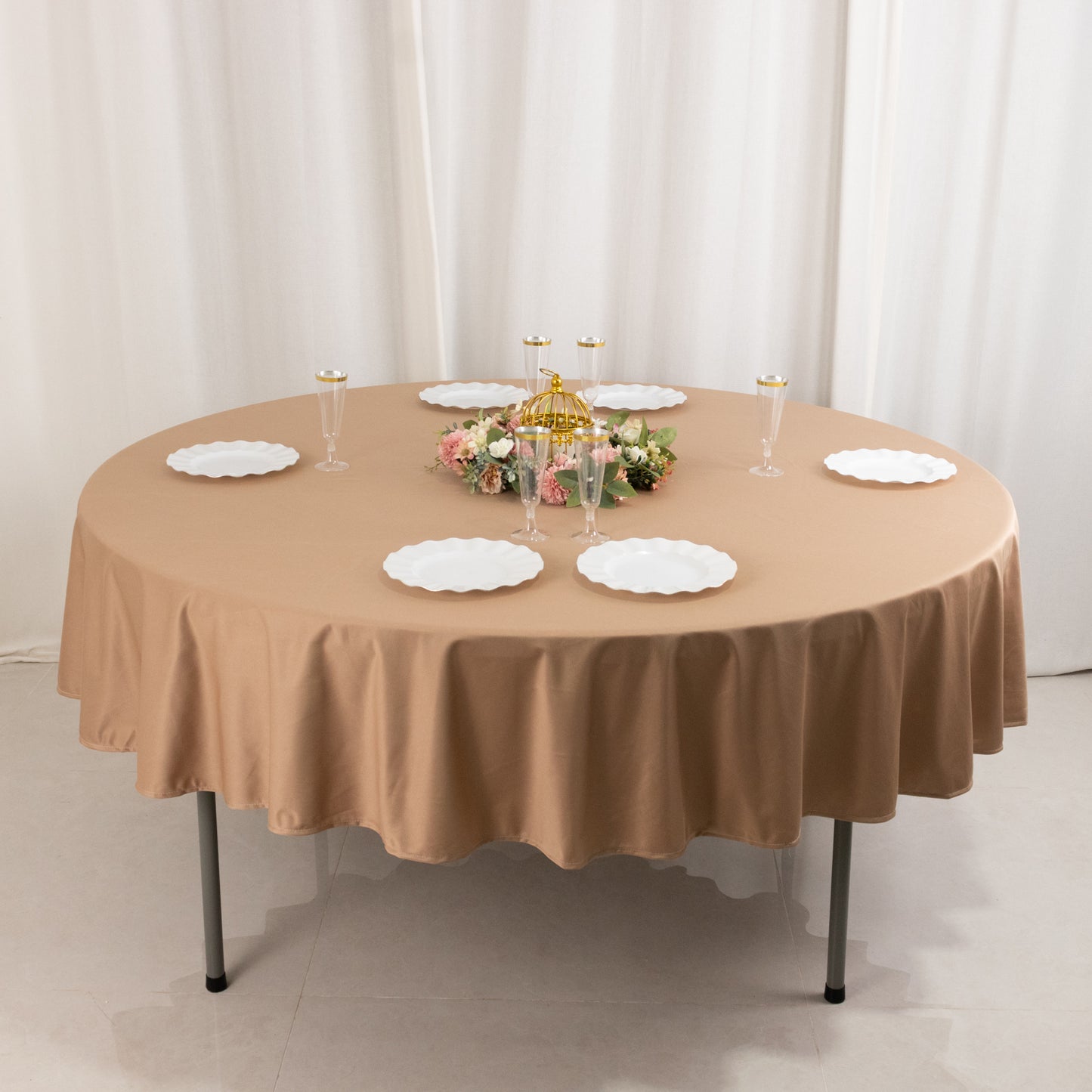 90" Nude Premium Scuba Wrinkle Free Round Tablecloth, Scuba Polyester Tablecloth