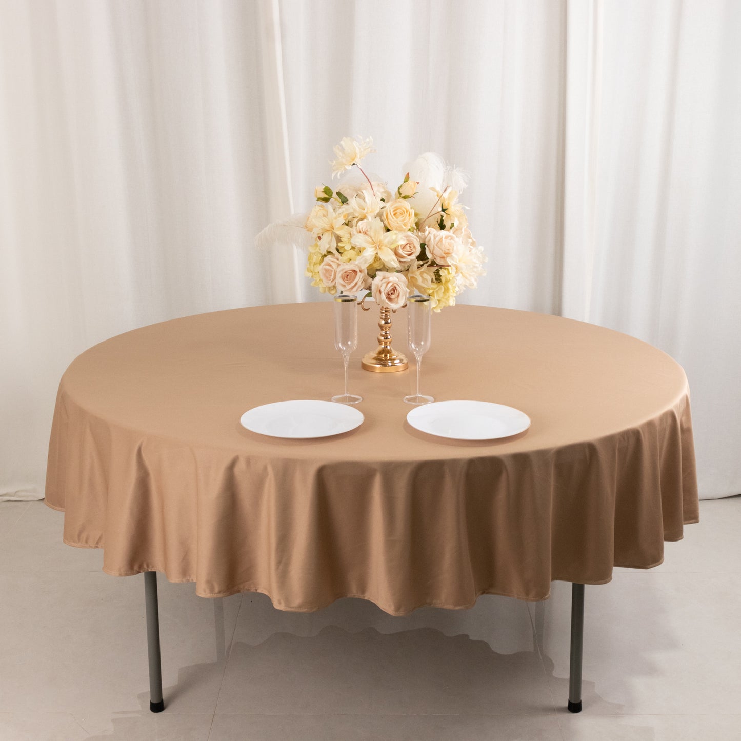 90" Nude Premium Scuba Wrinkle Free Round Tablecloth, Scuba Polyester Tablecloth