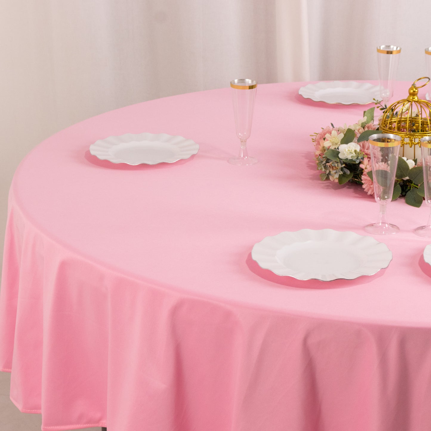 90" Pink Premium Scuba Wrinkle Free Round Tablecloth, Scuba Polyester Tablecloth