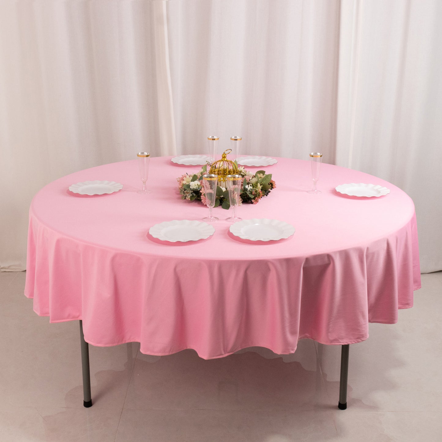 90" Pink Premium Scuba Wrinkle Free Round Tablecloth, Scuba Polyester Tablecloth