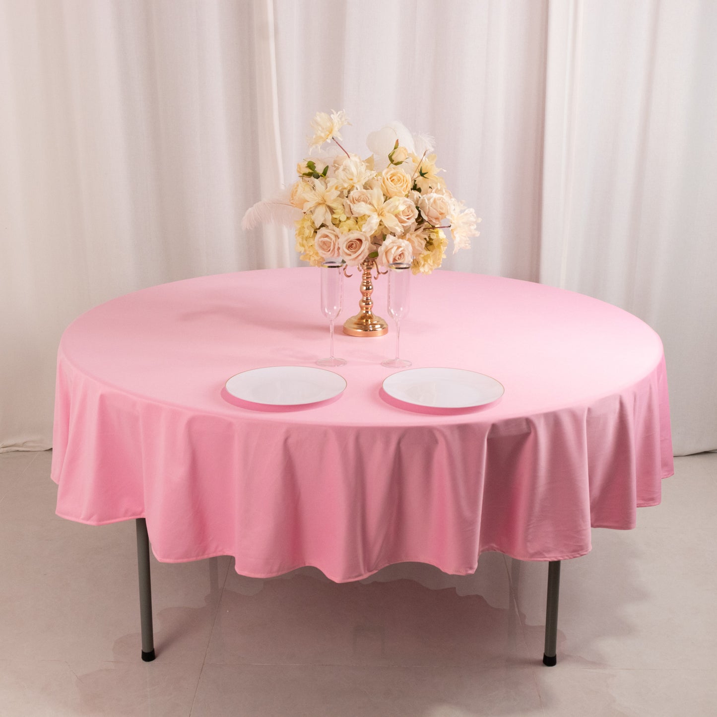 90" Pink Premium Scuba Wrinkle Free Round Tablecloth, Scuba Polyester Tablecloth