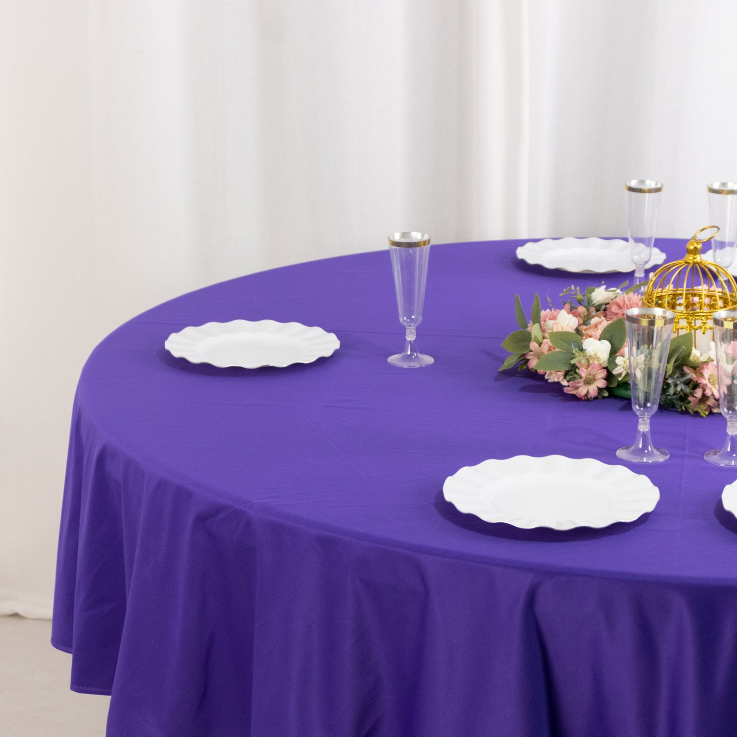 90" Purple Premium Scuba Wrinkle Free Round Tablecloth, Scuba Polyester Tablecloth