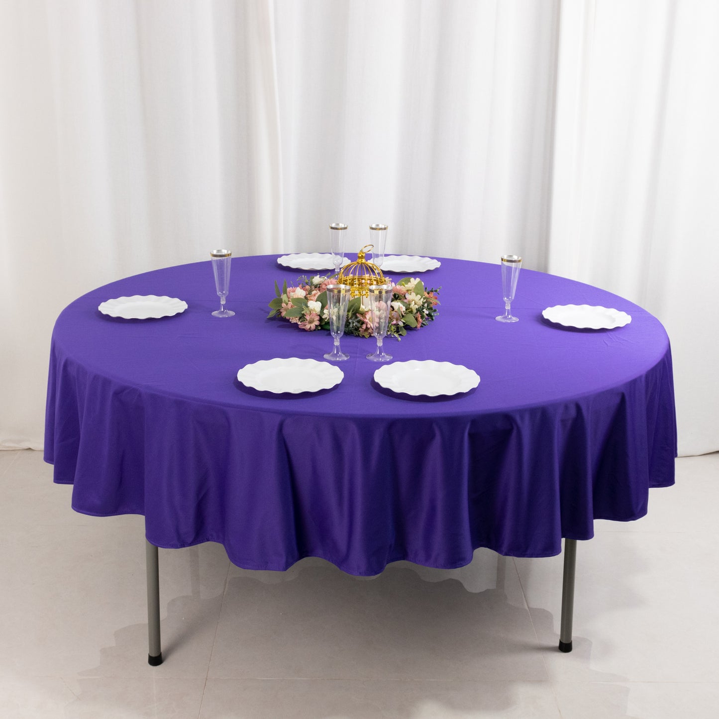 90" Purple Premium Scuba Wrinkle Free Round Tablecloth, Scuba Polyester Tablecloth