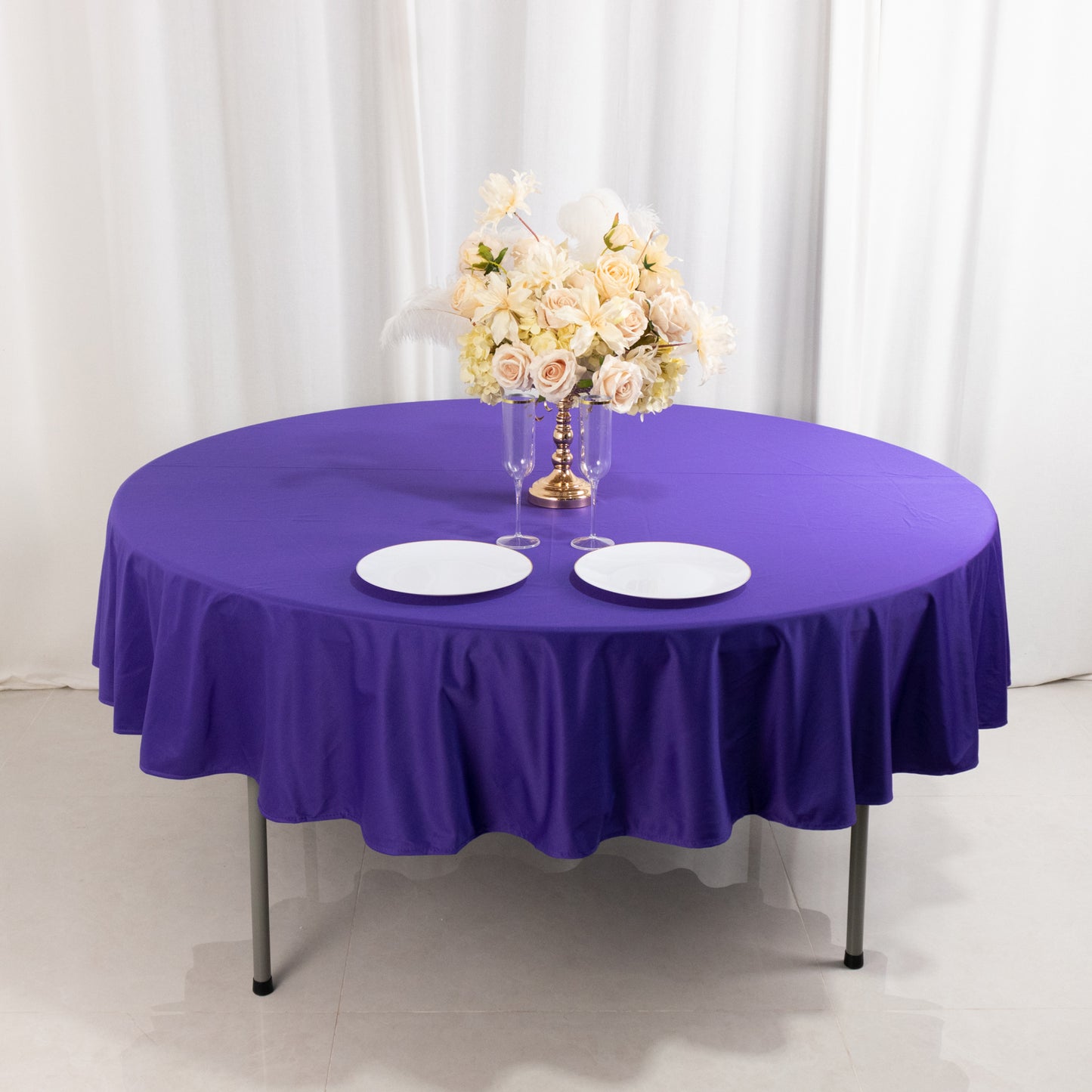 90" Purple Premium Scuba Wrinkle Free Round Tablecloth, Scuba Polyester Tablecloth