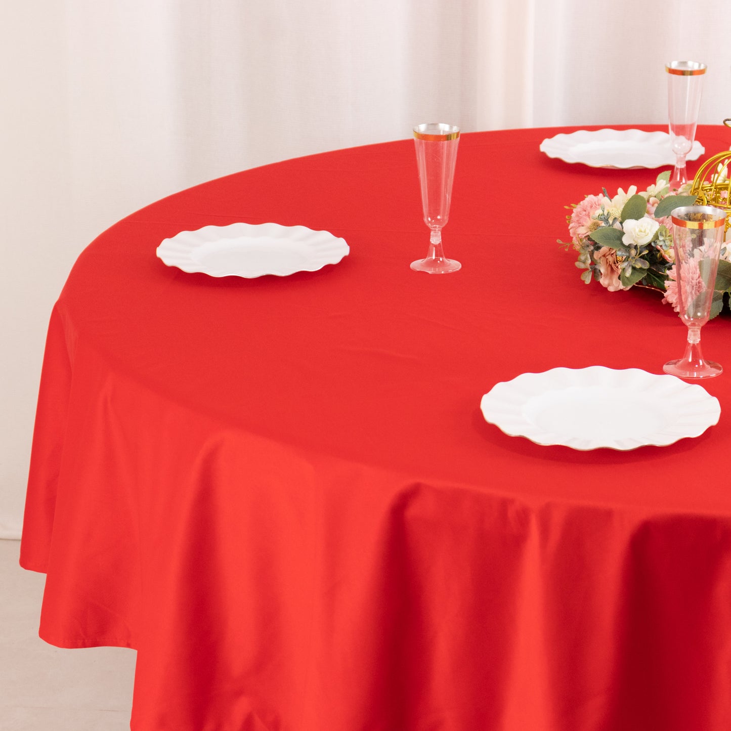 90" Red Premium Scuba Wrinkle Free Round Tablecloth, Scuba Polyester Tablecloth