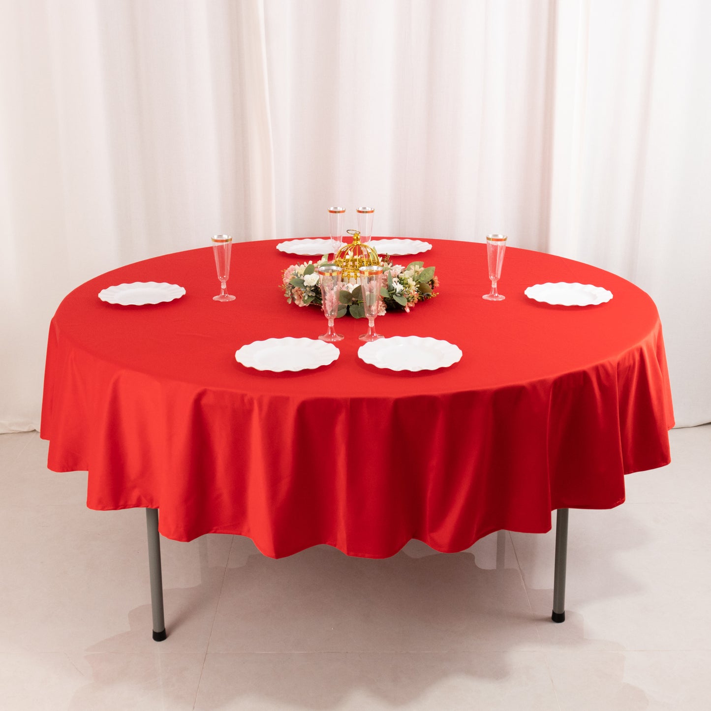 90" Red Premium Scuba Wrinkle Free Round Tablecloth, Scuba Polyester Tablecloth