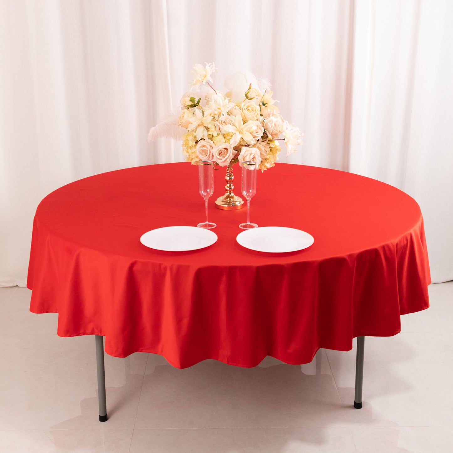 90" Red Premium Scuba Wrinkle Free Round Tablecloth, Scuba Polyester Tablecloth