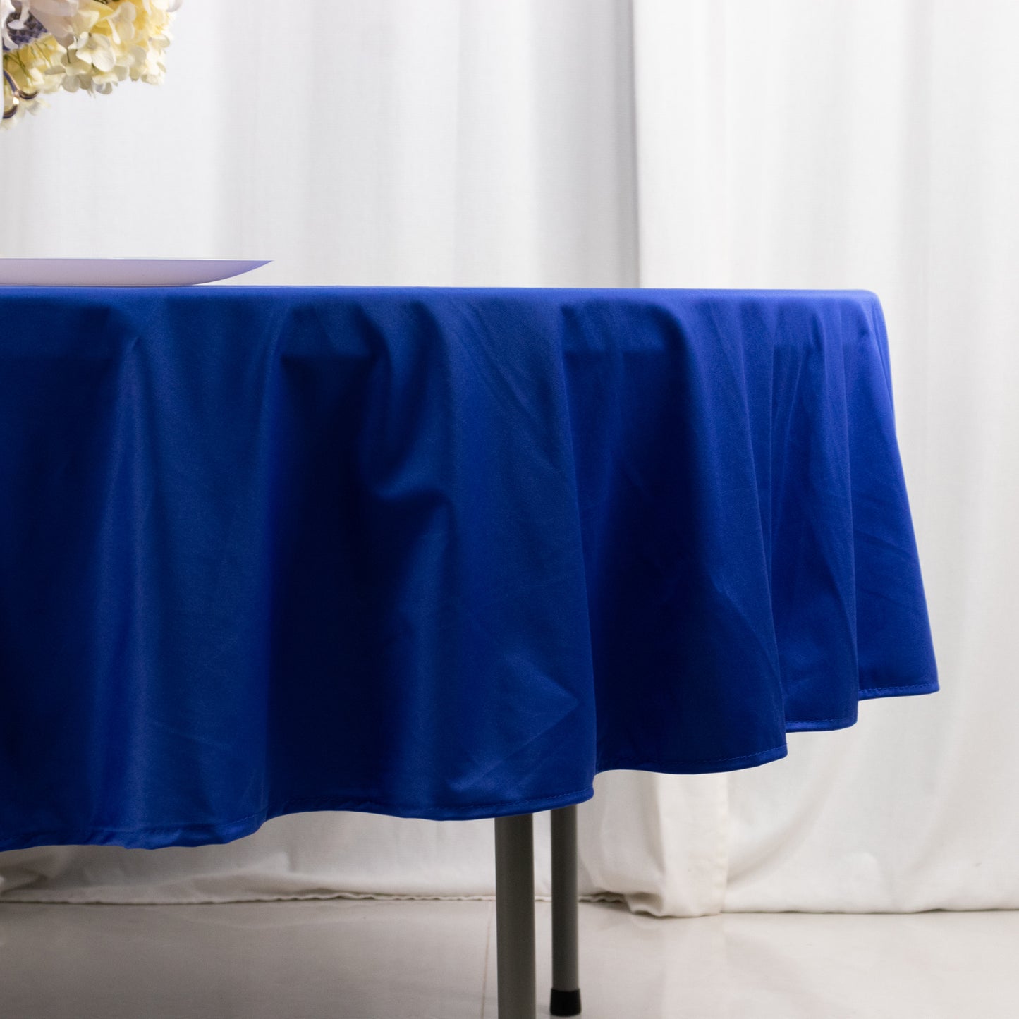 90" Royal Blue Premium Scuba Wrinkle Free Round Tablecloth, Scuba Polyester Tablecloth