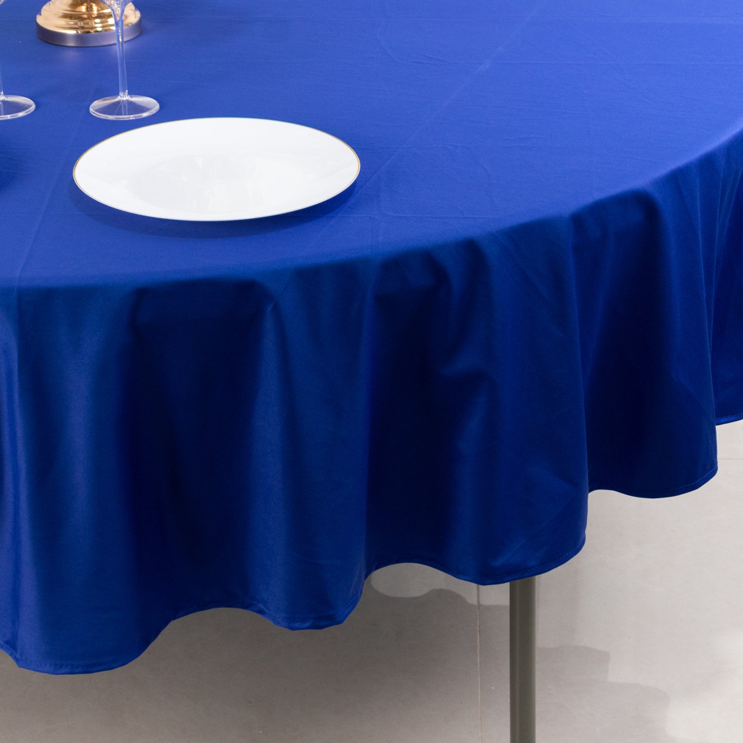 90" Royal Blue Premium Scuba Wrinkle Free Round Tablecloth, Scuba Polyester Tablecloth