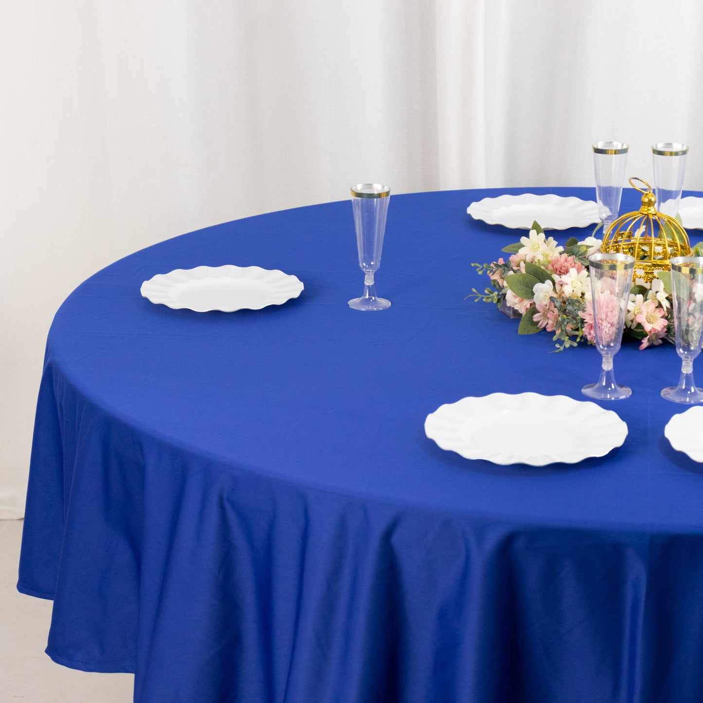 90" Royal Blue Premium Scuba Wrinkle Free Round Tablecloth, Scuba Polyester Tablecloth