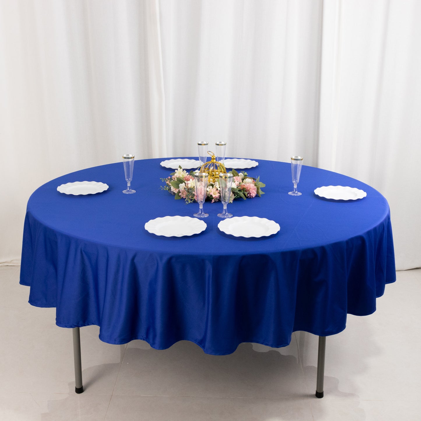 90" Royal Blue Premium Scuba Wrinkle Free Round Tablecloth, Scuba Polyester Tablecloth