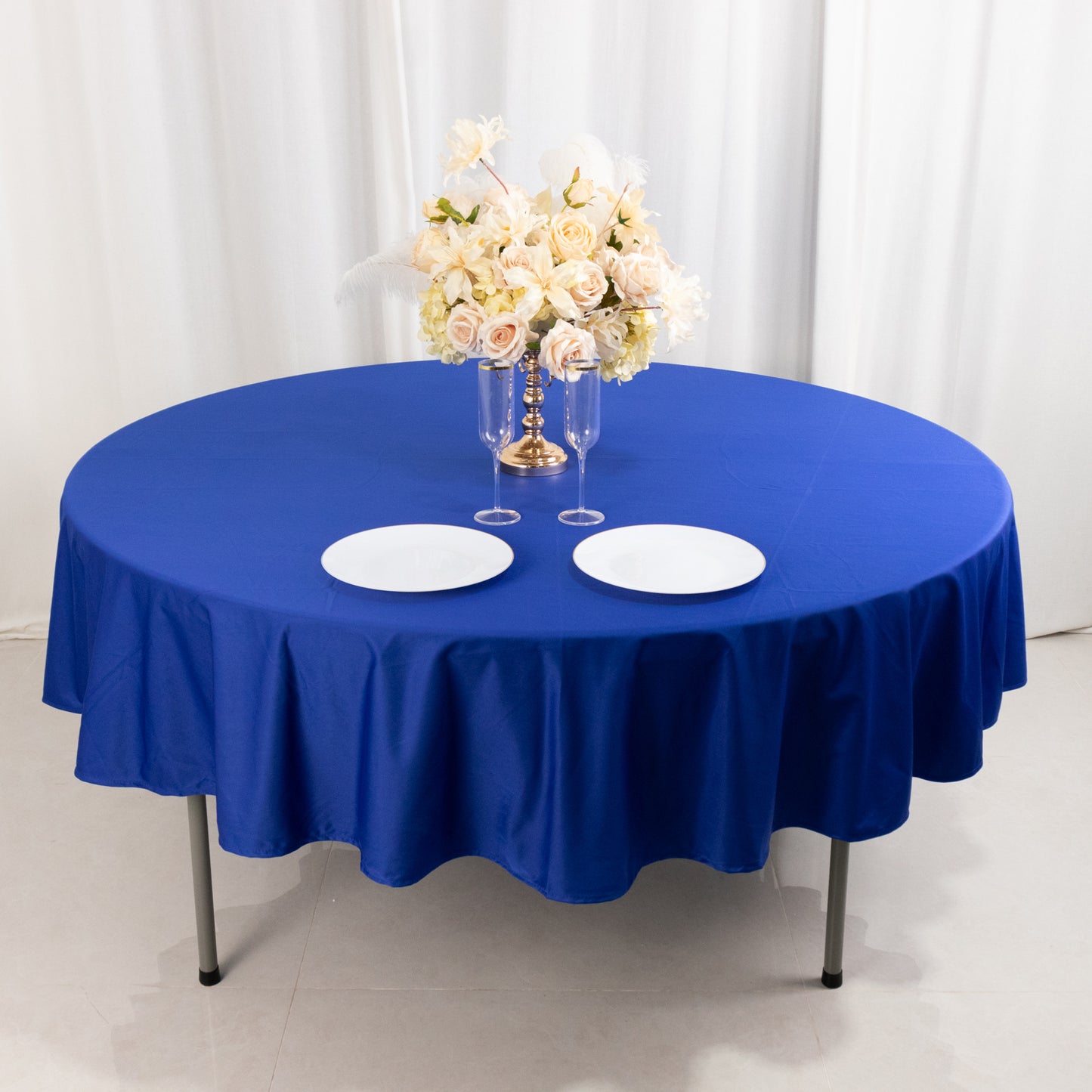 90" Royal Blue Premium Scuba Wrinkle Free Round Tablecloth, Scuba Polyester Tablecloth