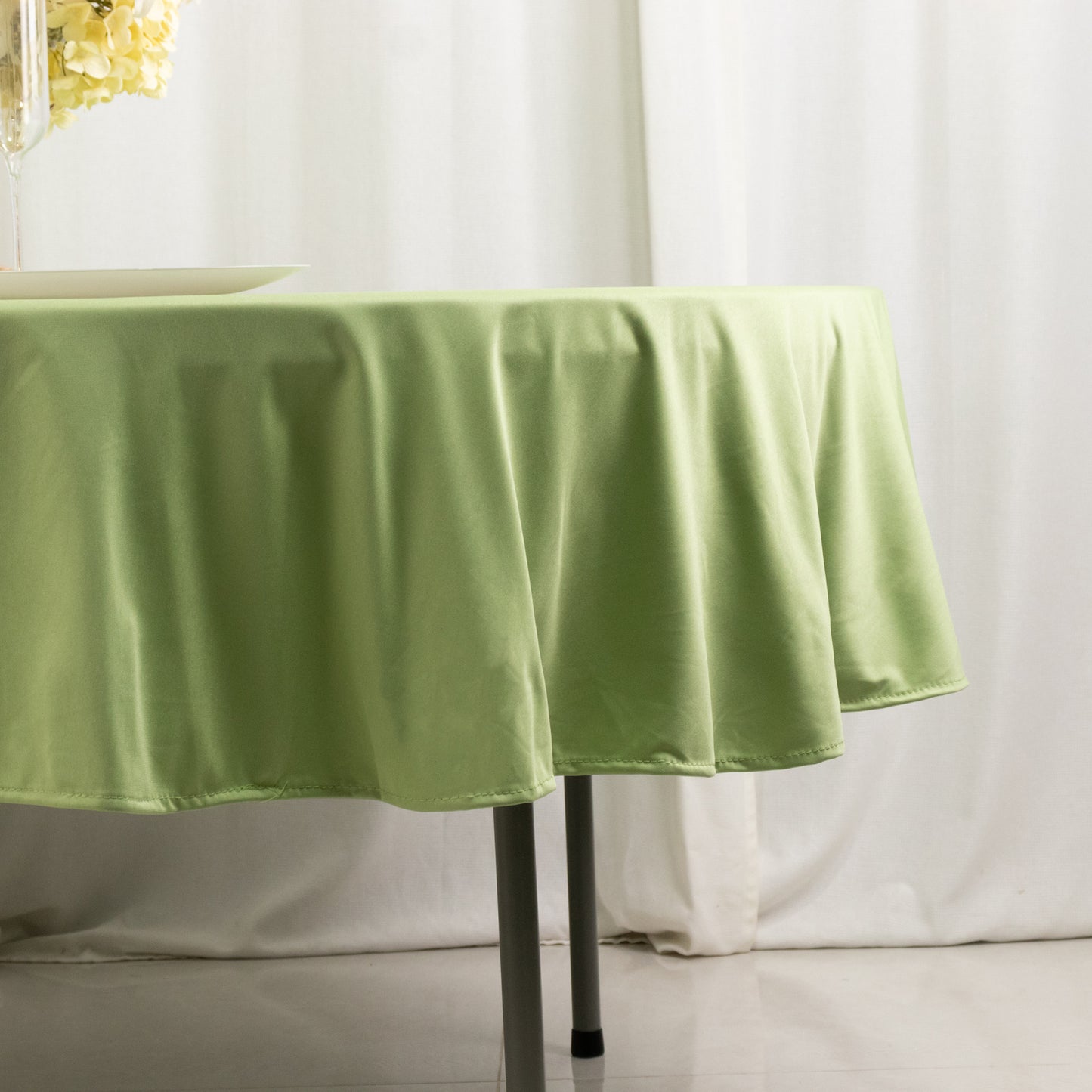 90" Sage Green Premium Scuba Wrinkle Free Round Tablecloth, Scuba Polyester Tablecloth