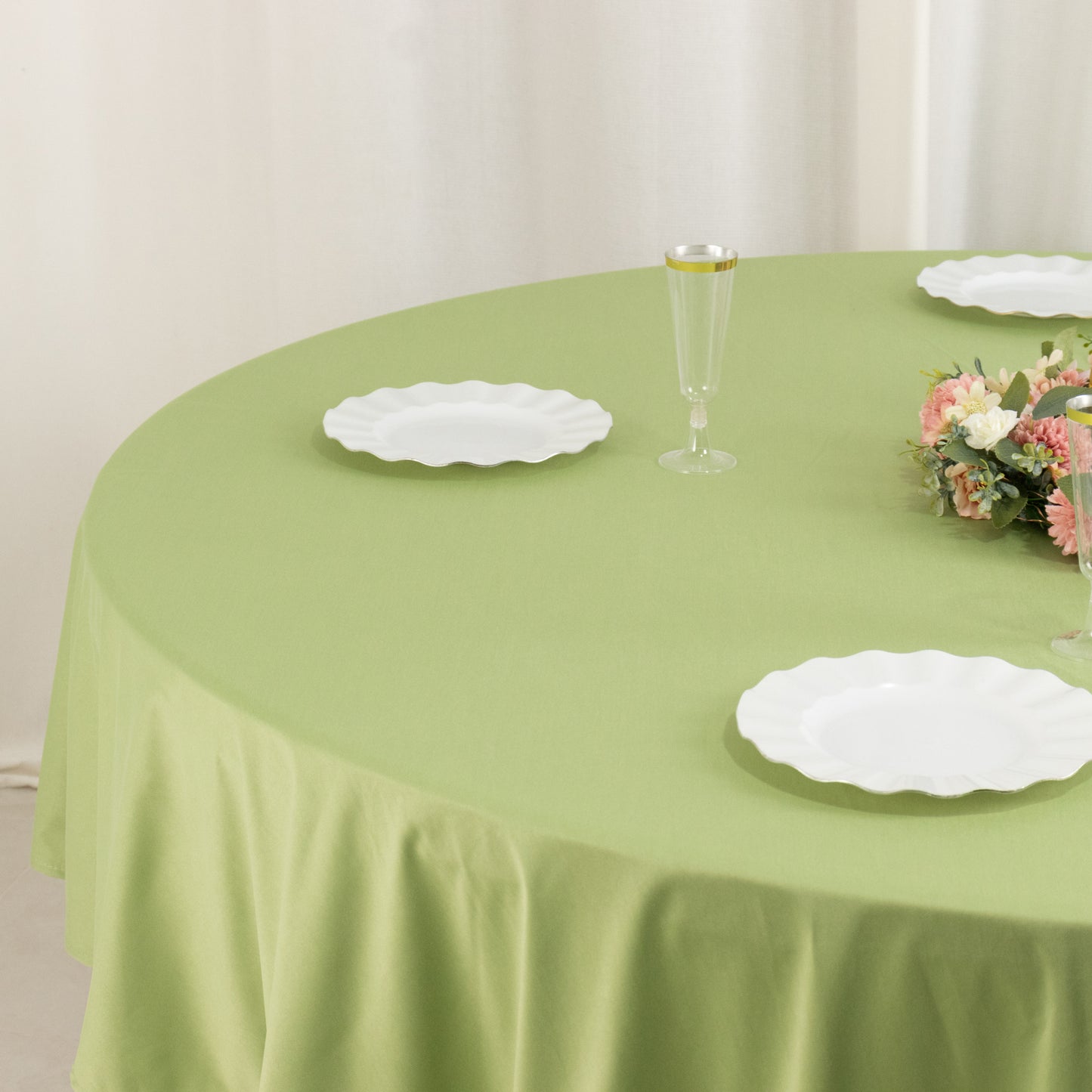 90" Sage Green Premium Scuba Wrinkle Free Round Tablecloth, Scuba Polyester Tablecloth