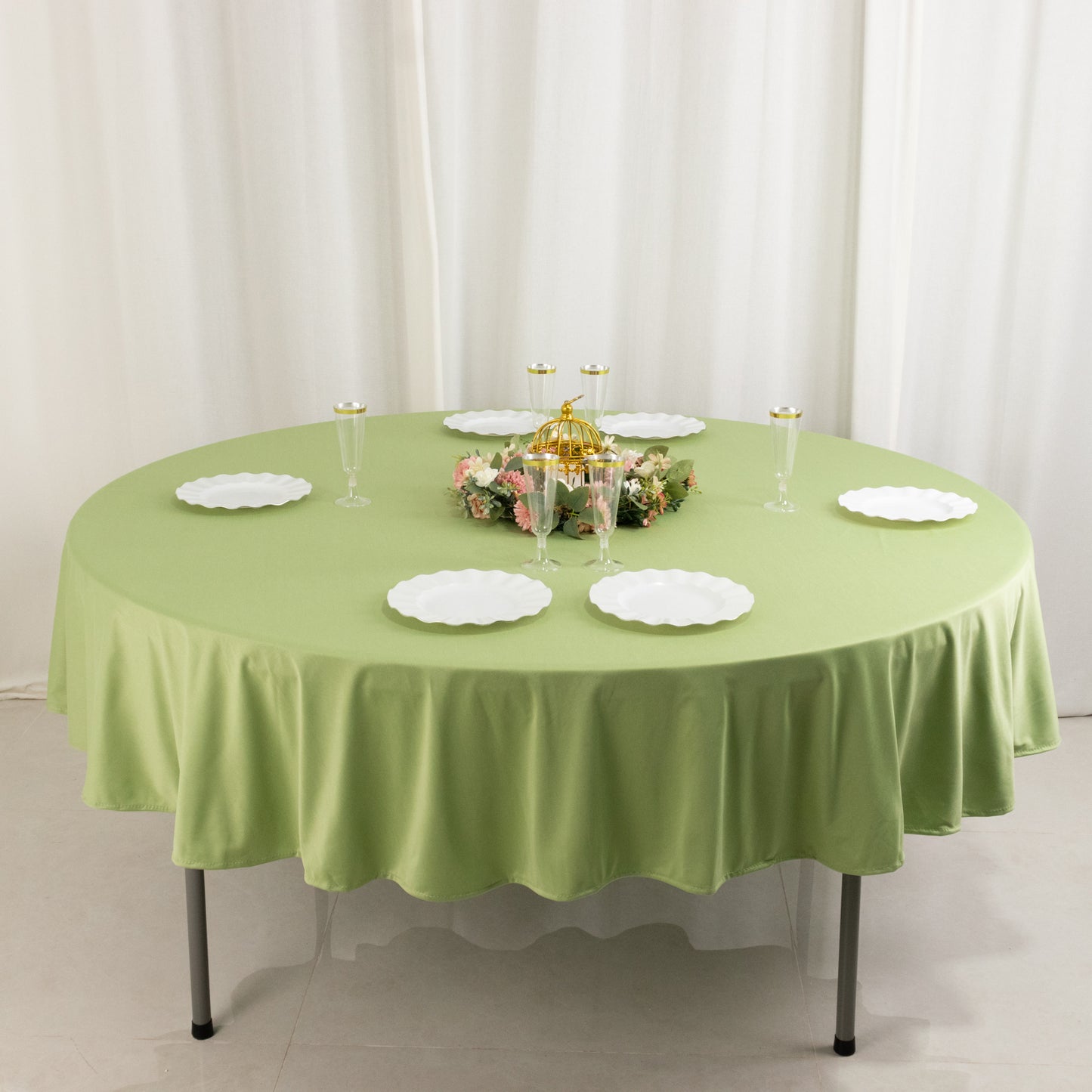 90" Sage Green Premium Scuba Wrinkle Free Round Tablecloth, Scuba Polyester Tablecloth