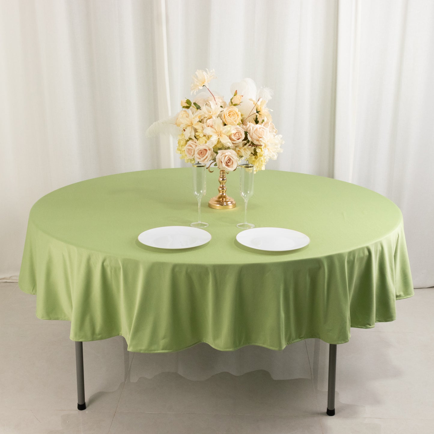 90" Sage Green Premium Scuba Wrinkle Free Round Tablecloth, Scuba Polyester Tablecloth