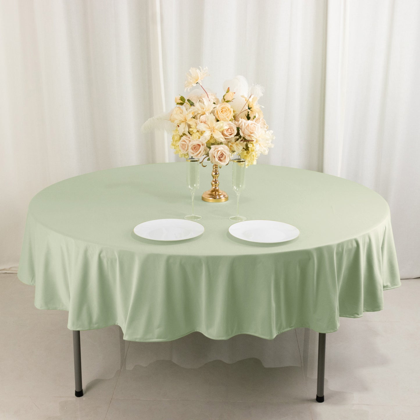90" Sage Green Scuba Wrinkle Free Round Tablecloth, Scuba Polyester Tablecloth