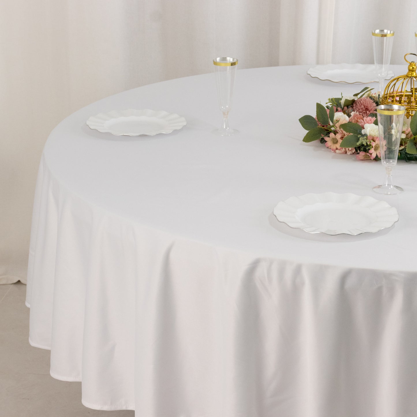 90" White Premium Scuba Wrinkle Free Round Tablecloth, Scuba Polyester Tablecloth