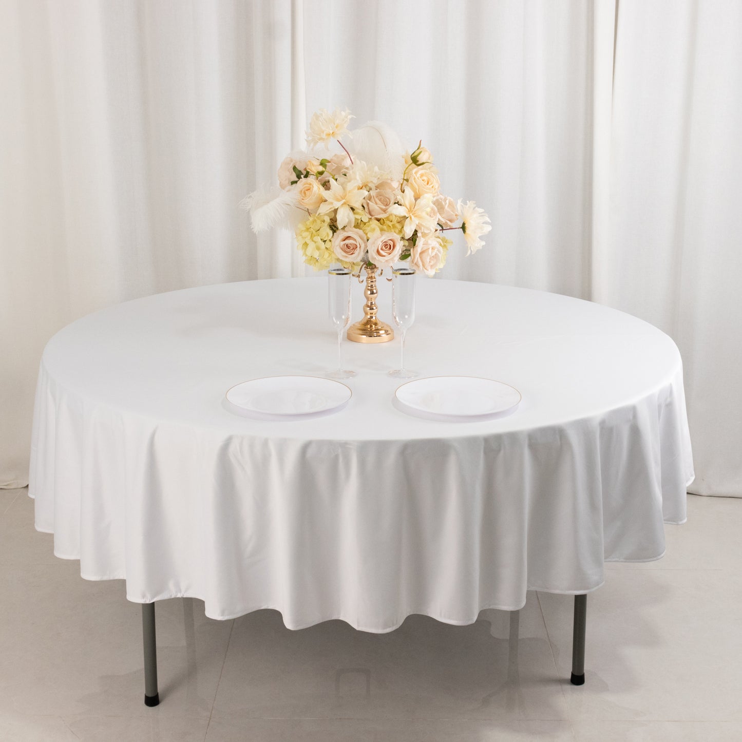 90" White Premium Scuba Wrinkle Free Round Tablecloth, Scuba Polyester Tablecloth