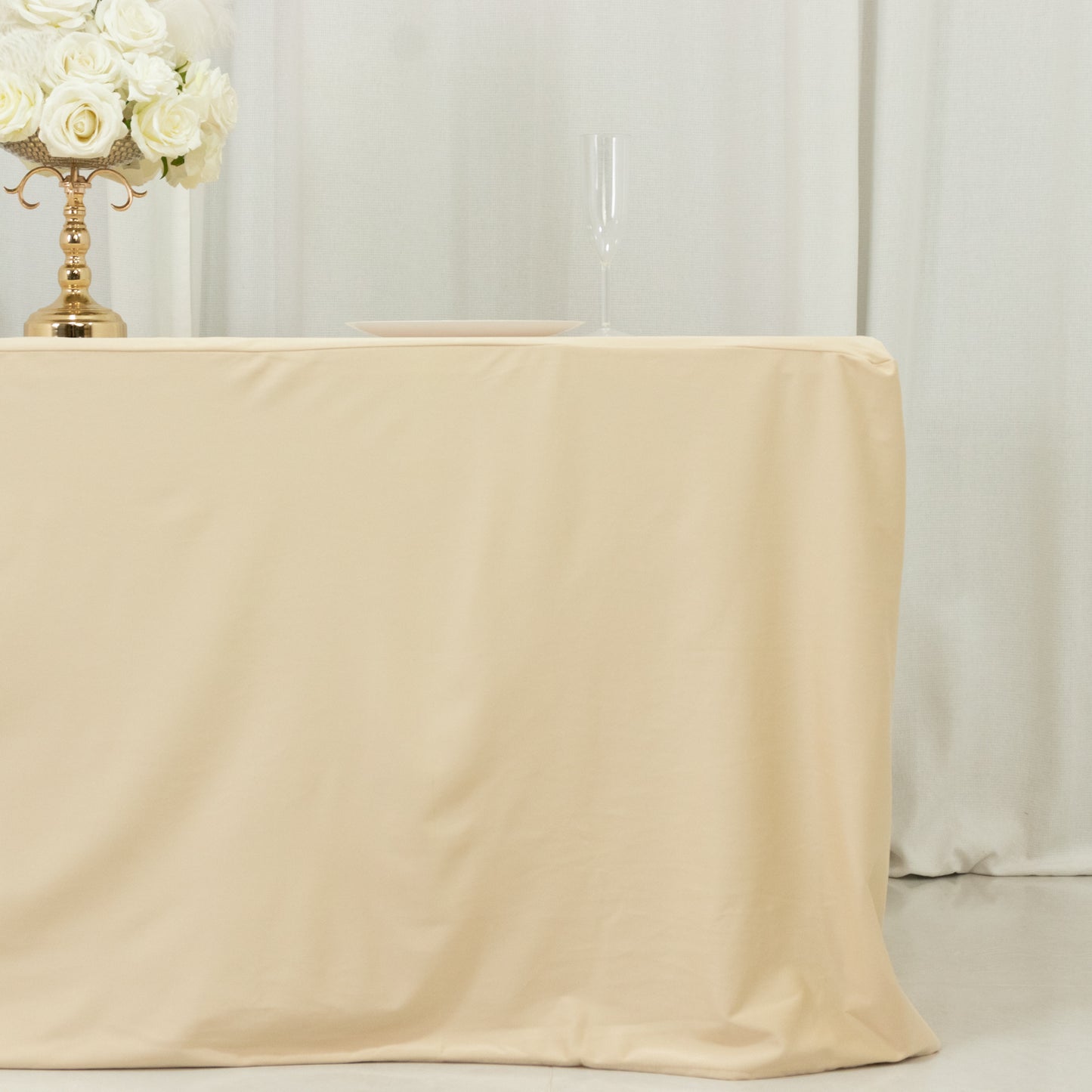 6ft Scuba Rectangular Fitted Tablecloth Beige – Wrinkle-Free, Stain Resistant