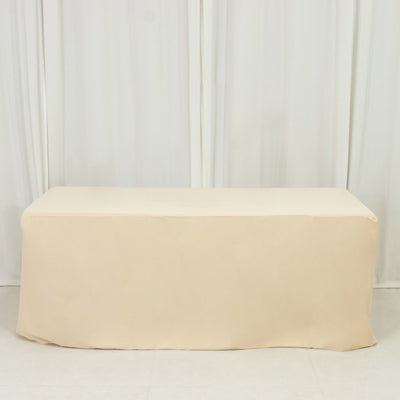 Fitted Beige Scuba Tablecloth for 6ft Tables – Wrinkle-Free, Tailored Look