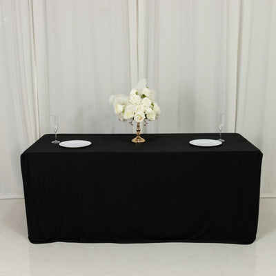 Fitted Black Scuba Tablecloth for 6ft Tables – Wrinkle-Free, Professional Finish