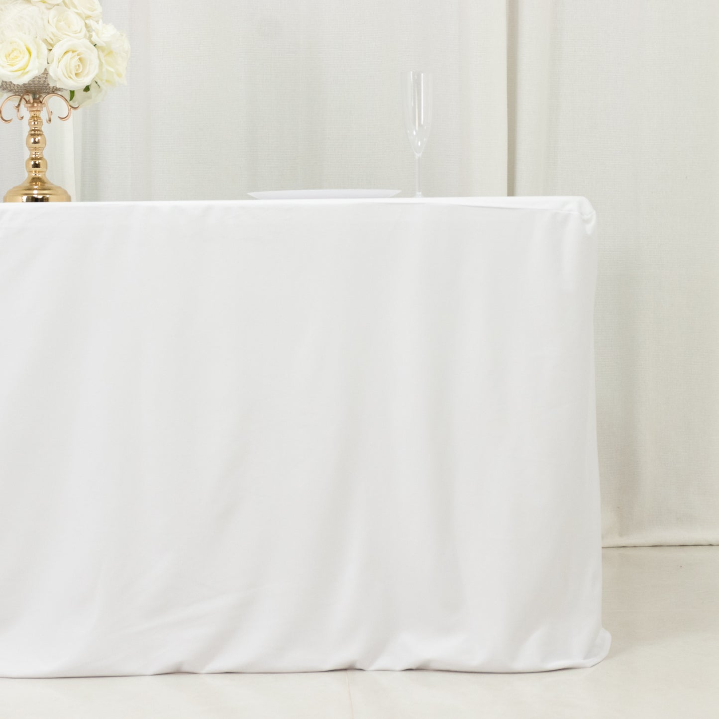 6ft Scuba Rectangular Fitted Tablecloth White – Wrinkle-Free, Stain Resistant
