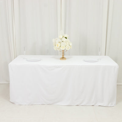 Fitted White Scuba Tablecloth for 6ft Tables – Wrinkle-Free, Crisp & Clean