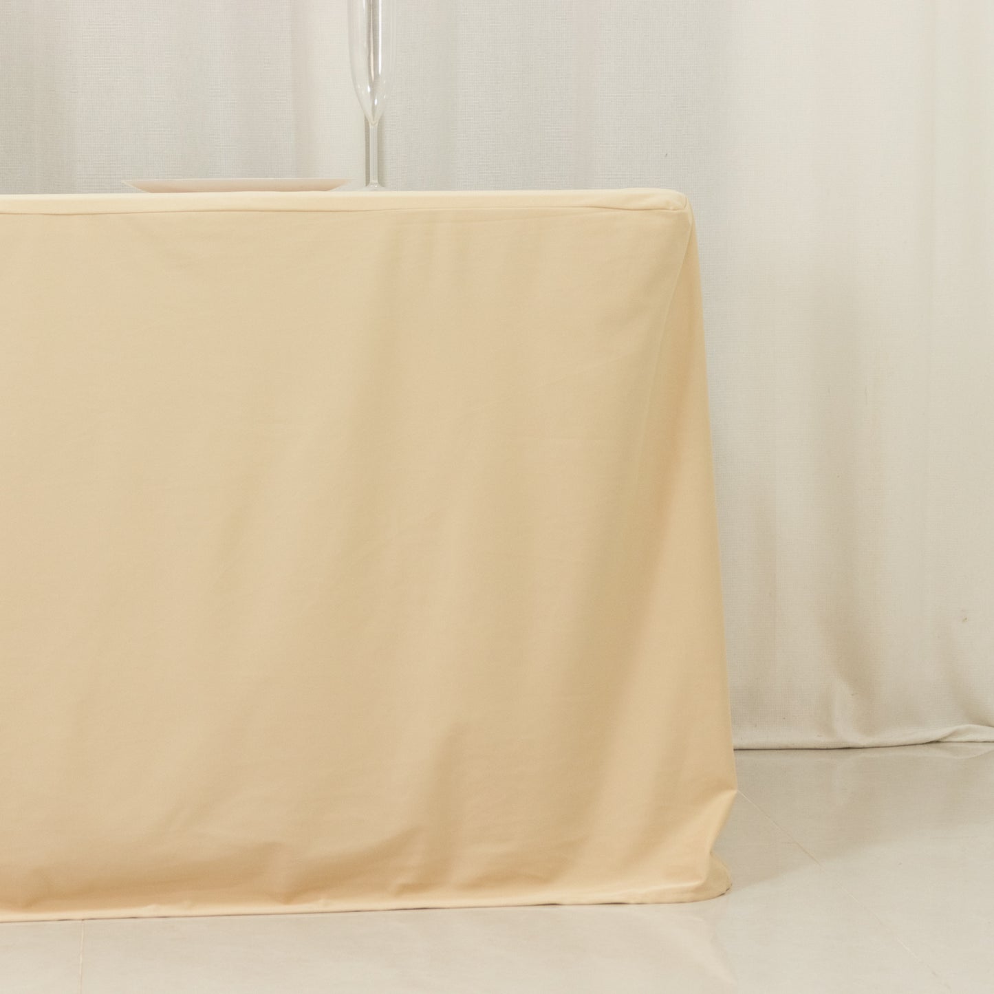 8ft Scuba Rectangular Fitted Tablecloth Beige – Wrinkle-Free, Stain Resistant