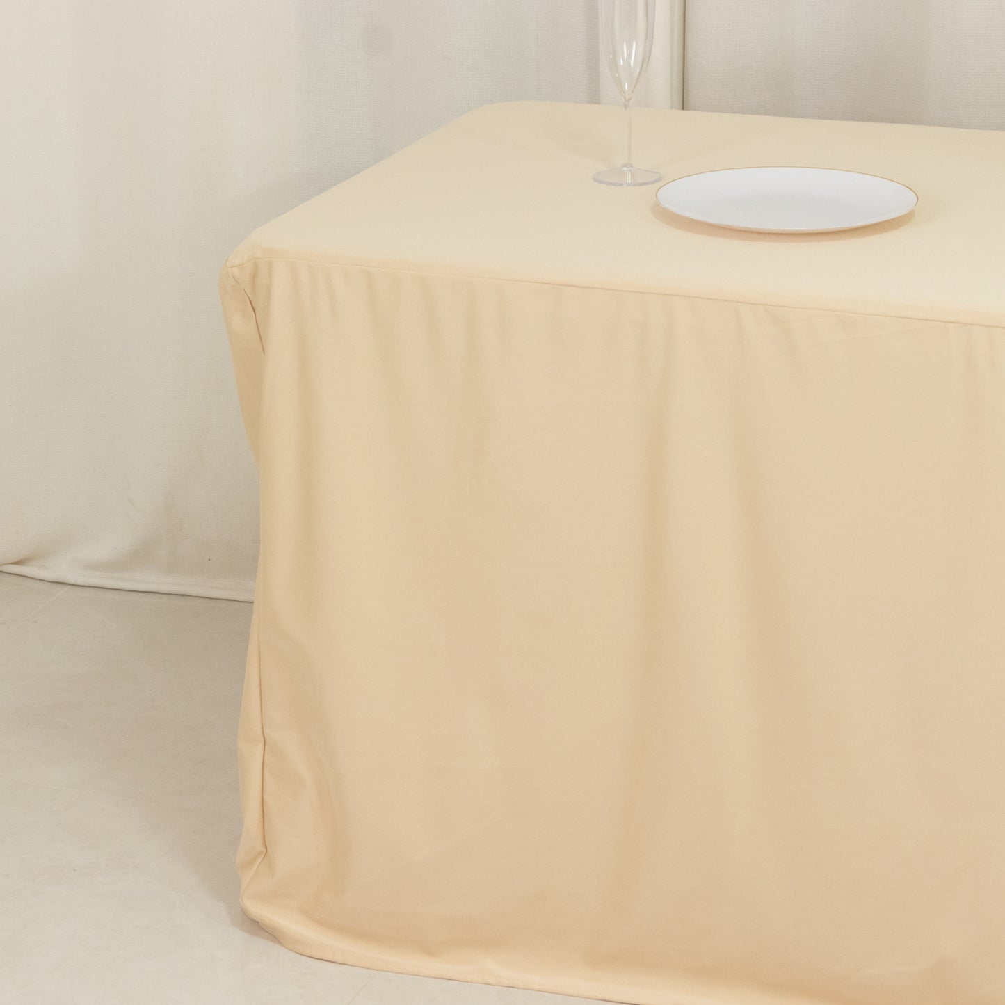 8ft Scuba Rectangular Fitted Tablecloth Beige – Wrinkle-Free, Stain Resistant